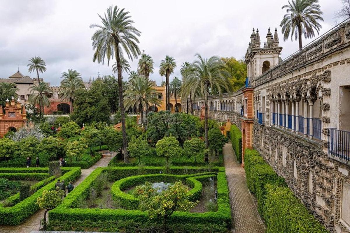 a view of a garden in a castle