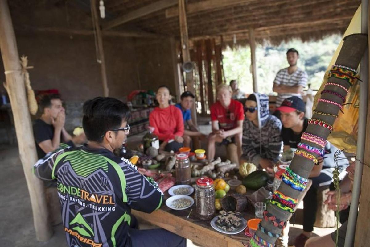sekumpulan orang duduk mengelilingi meja dengan makanan