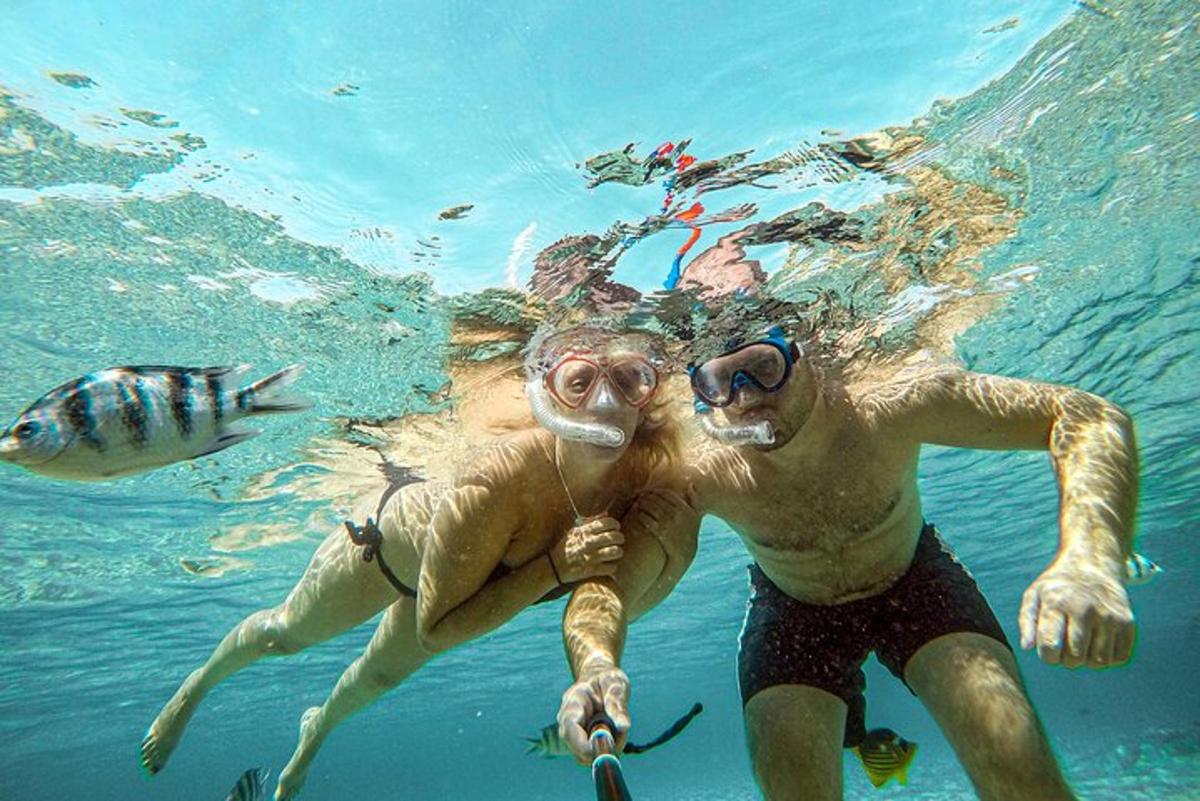 dua orang sedang berenang di dalam air