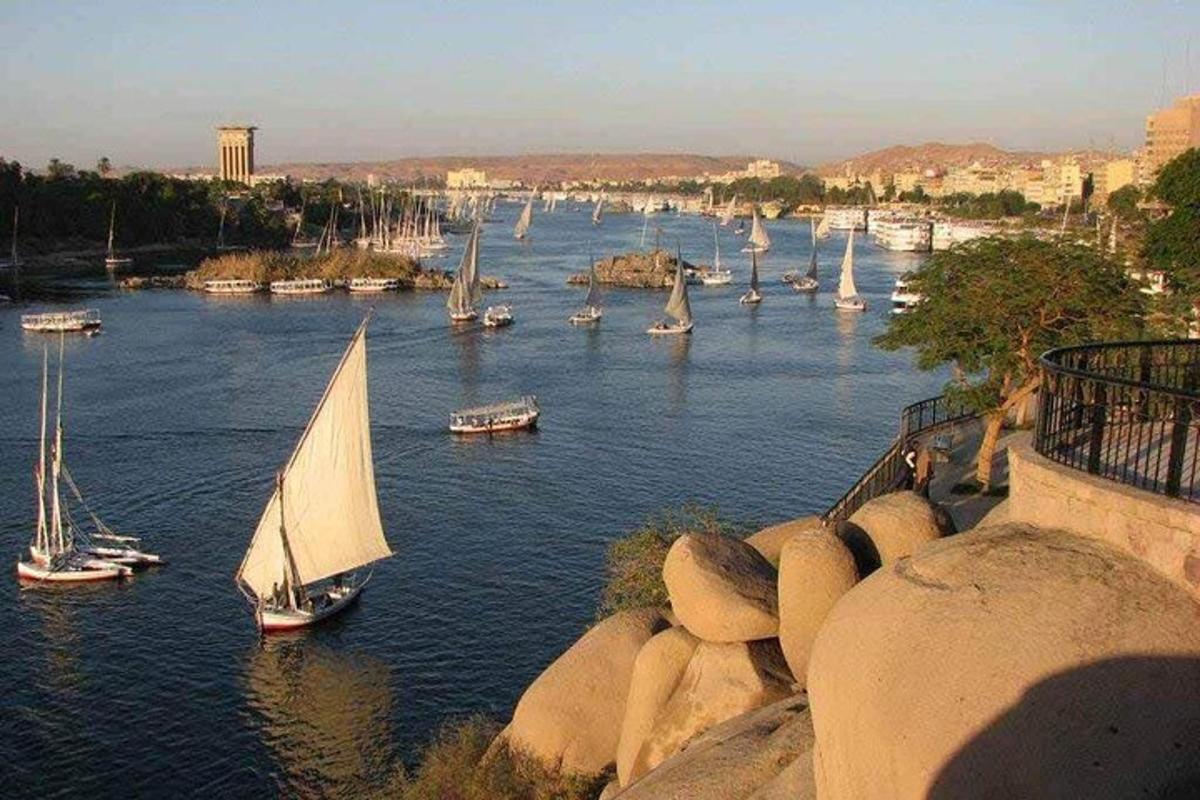 un grupo de barcos en un río con barcos