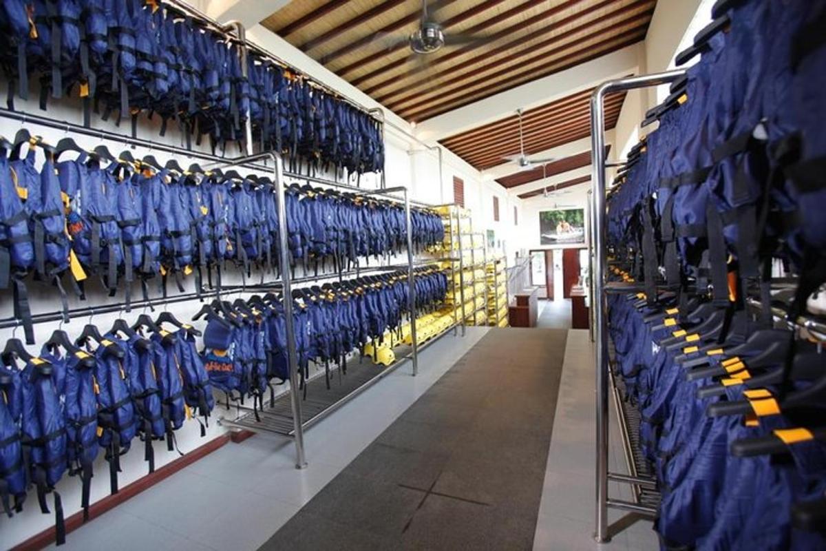 a store filled with lots of blue hats on display