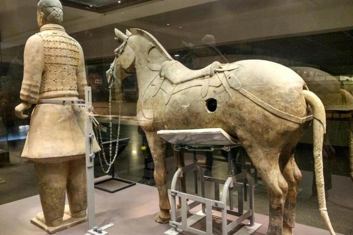 a statue of a man and a horse in a museum