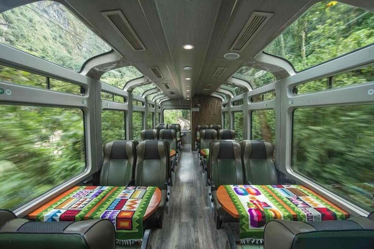 sebuah kereta api kosong dengan kerusi dan pokok