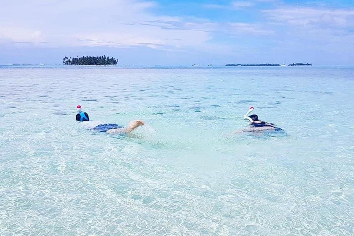 twee mensen zwemmen in het water van de oceaan