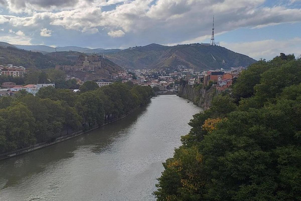una vista di un fiume con una città sullo sfondo