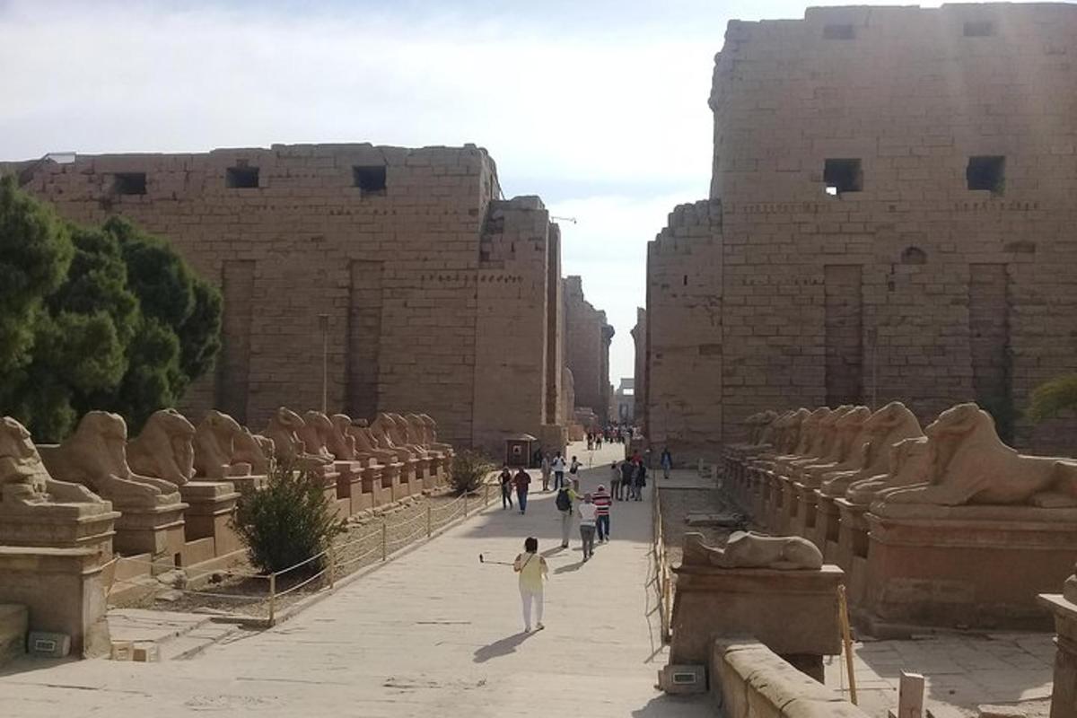a group of people walking through the ruins of a building