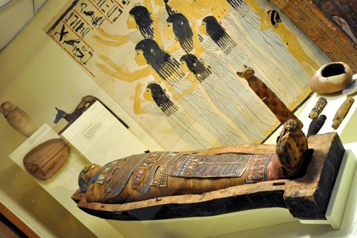 a museum display of an artifact in a display case