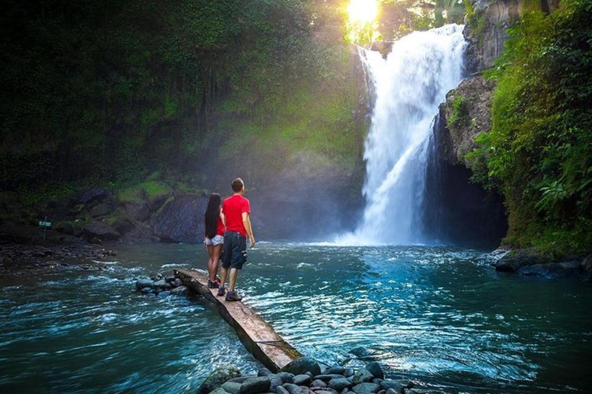 due persone in piedi su un ponte di fronte a una cascata