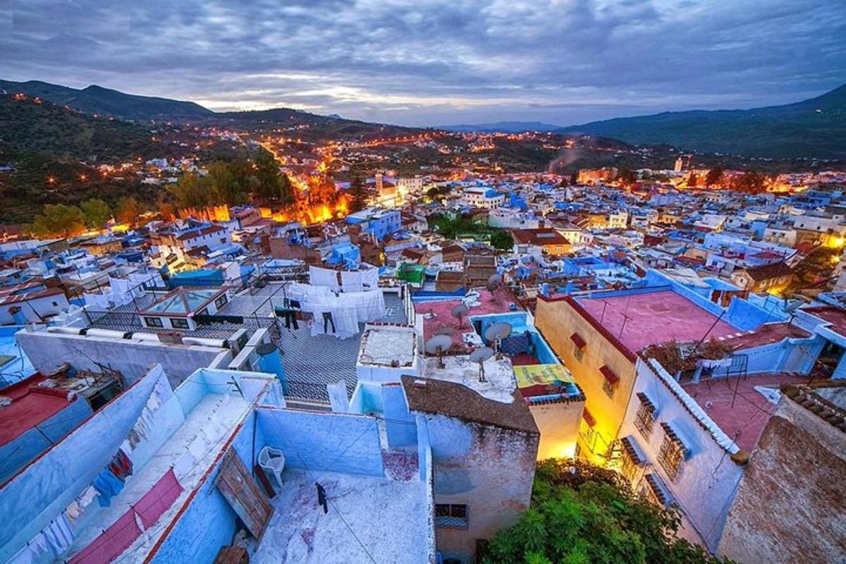 an aerial view of a city at night