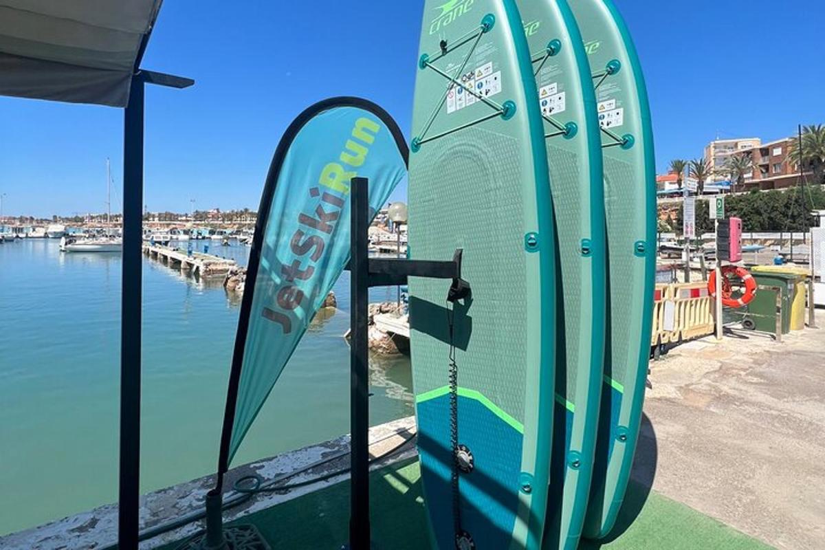 deux planches de surf sont exposées au bord de l'eau