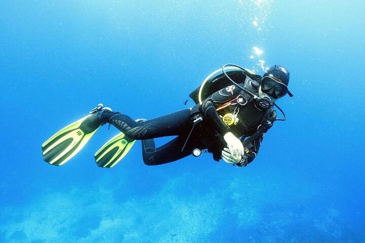 una persona in muta da sub che galleggia nell'acqua