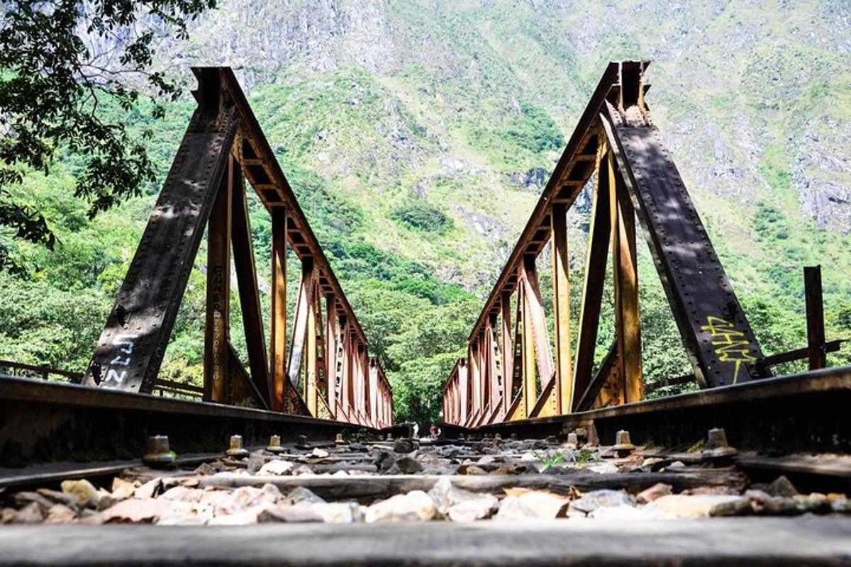 jambatan kereta api dengan latar belakang gunung
