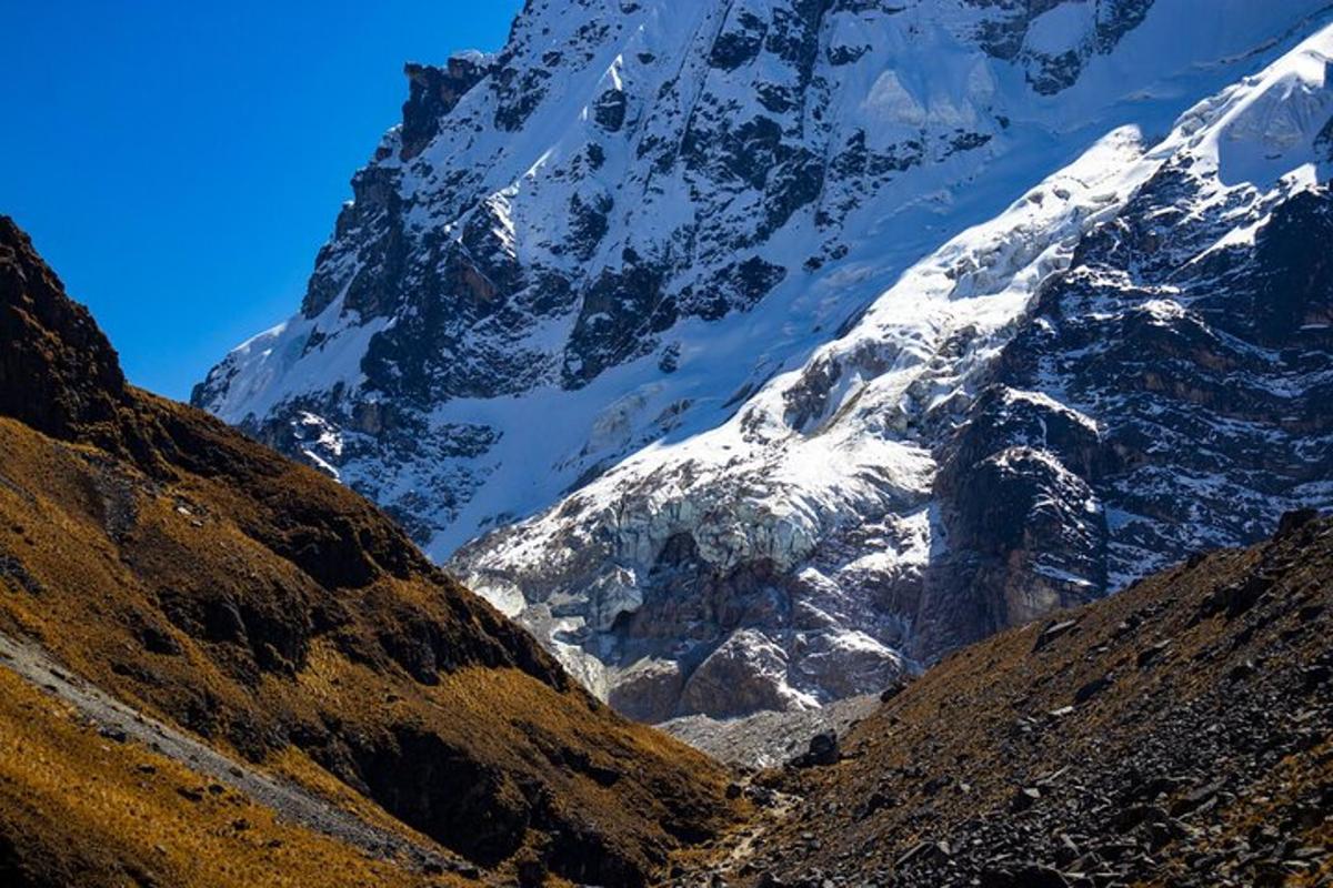 a snow covered mountain in the middle of a field