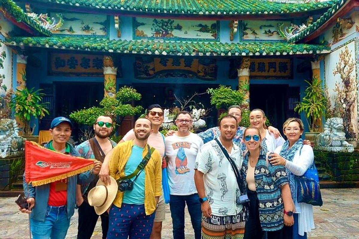 a group of people standing in front of a building