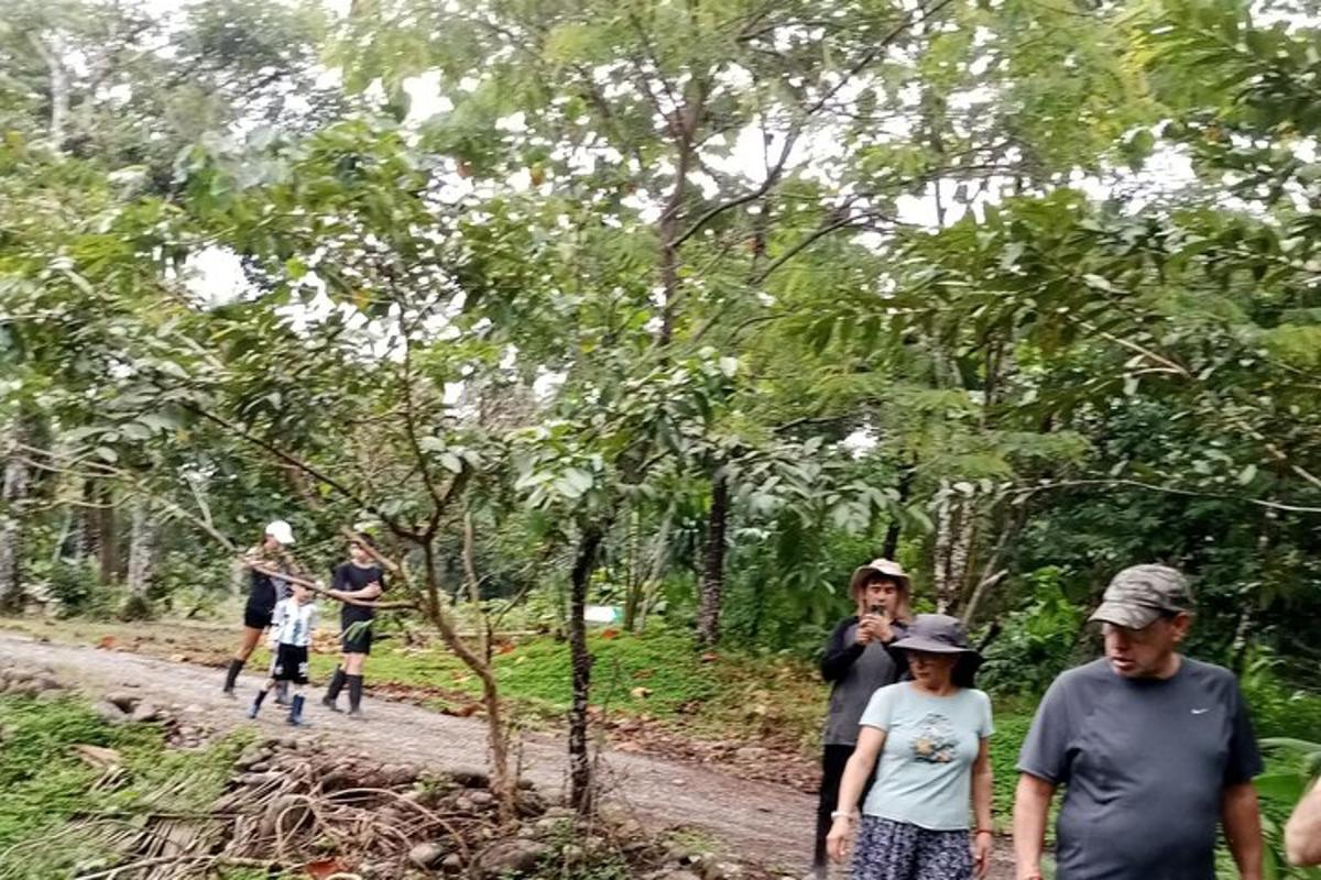 un gruppo di persone che camminano lungo una strada sterrata
