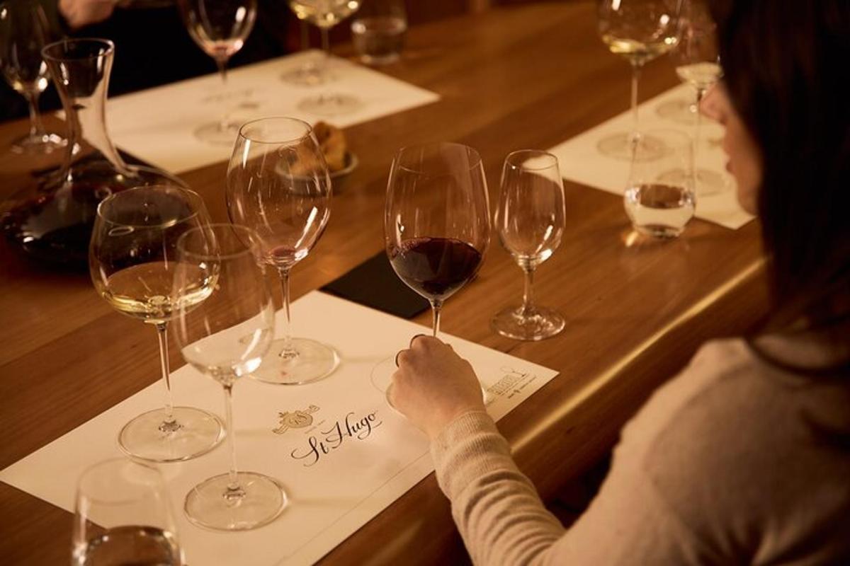 o femeie așezată la o masă cu pahare de vin