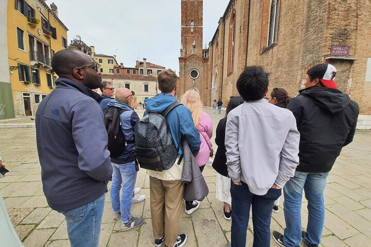 a group of people standing on a street