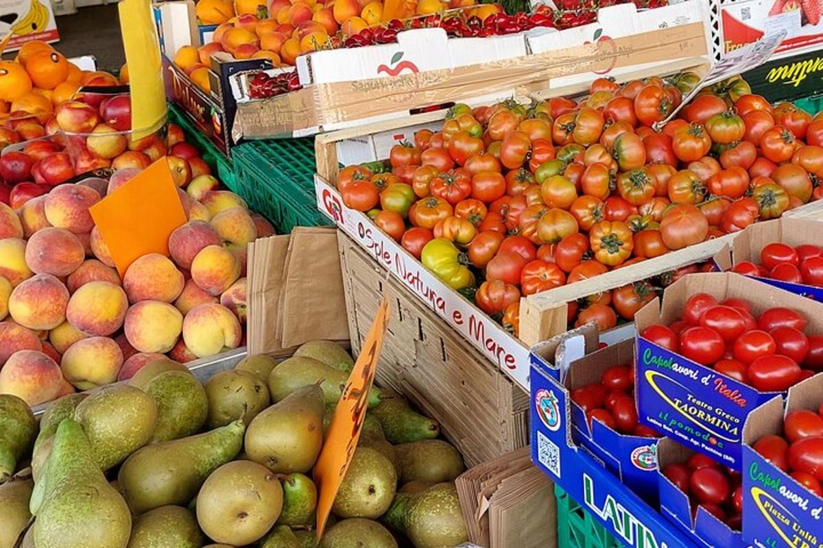 a display of fruits and vegetables in a market