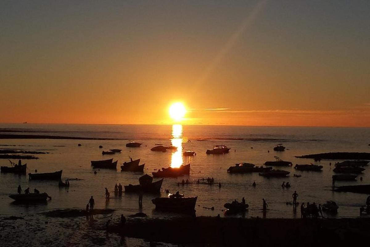 un gruppo di barche in acqua al tramonto