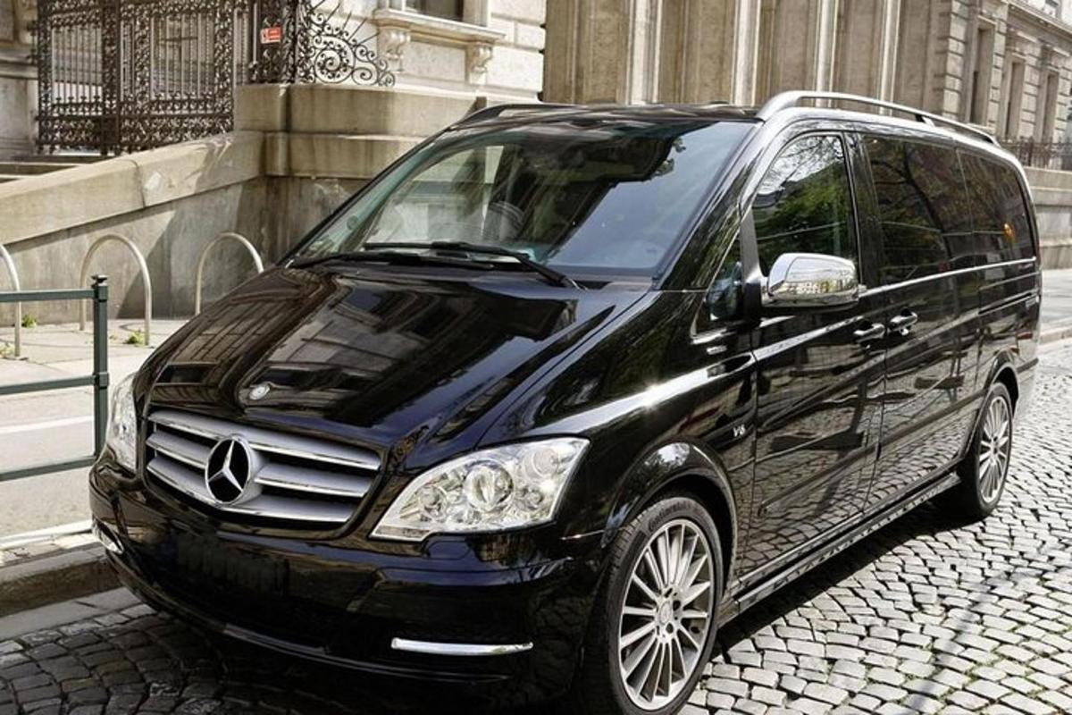 un minivan Mercedes Benz nero parcheggiato su una strada