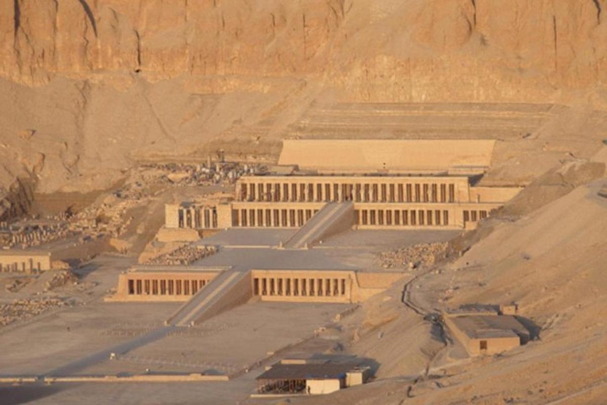 an aerial view of a building in the desert