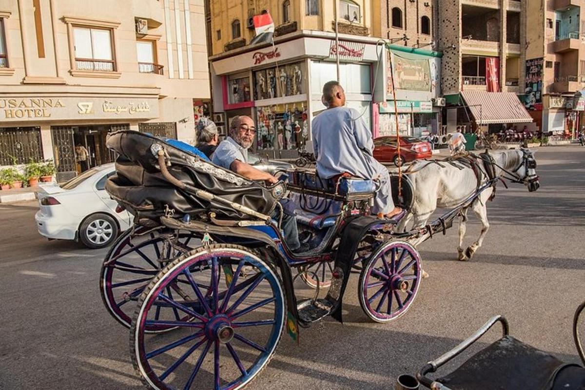 Δύο άντρες σε άμαξα με άλογα σε έναν δρόμο της πόλης