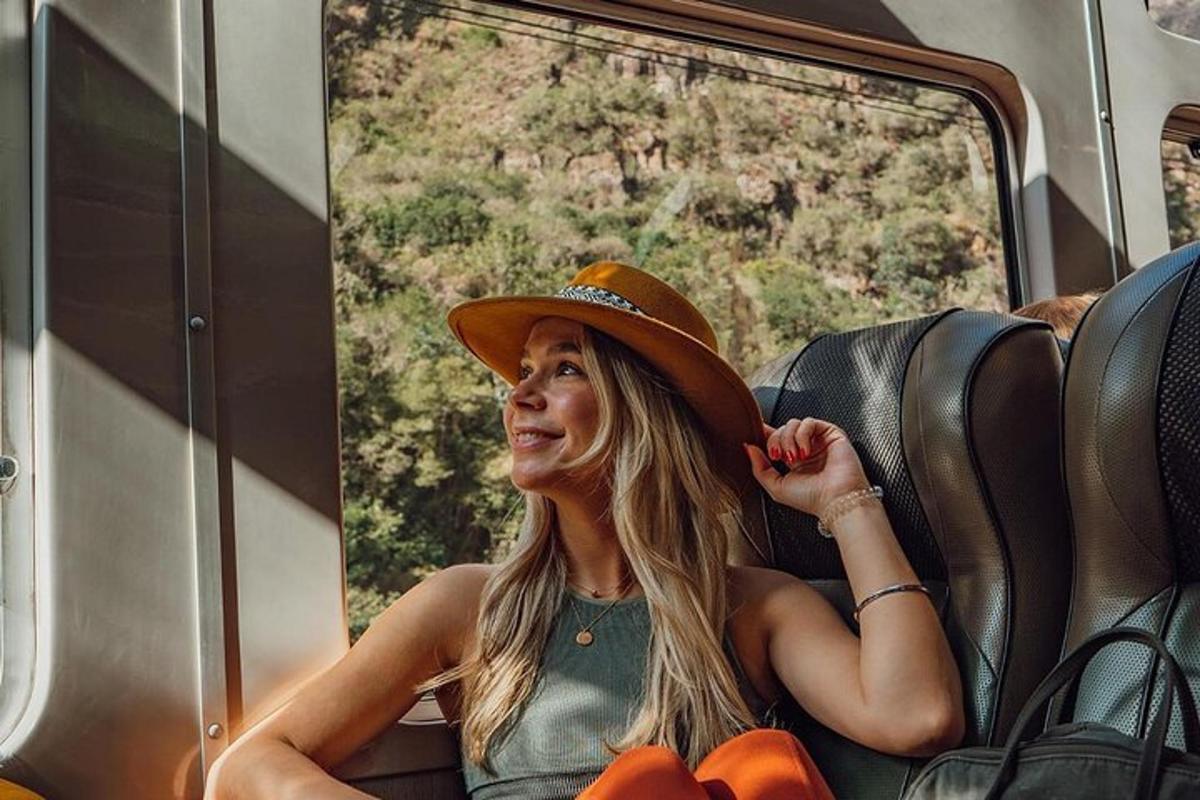 Una mujer con un sombrero de vaquero sentada en un tren