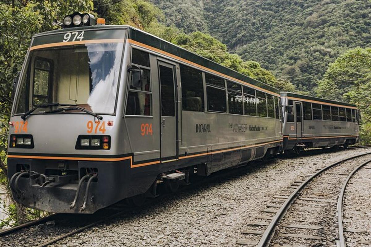 um trem está nos trilhos perto de uma montanha