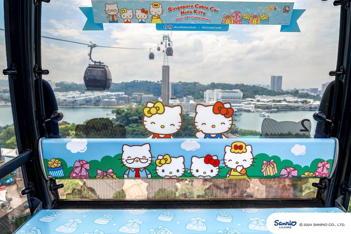 a group of hello kitty stickers on the back of a bus