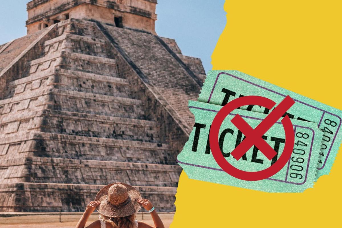 a woman standing in front of a pyramid with a no smoking sign