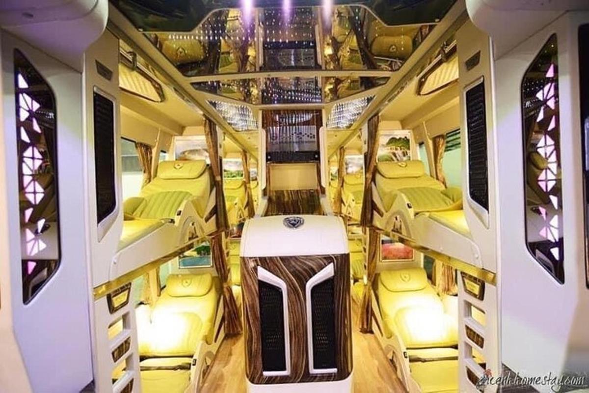 a bus with four beds in the middle