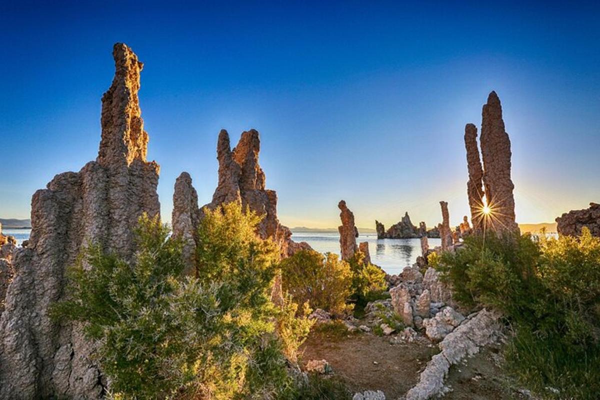 skupina visokih skal na plaži z oceanom