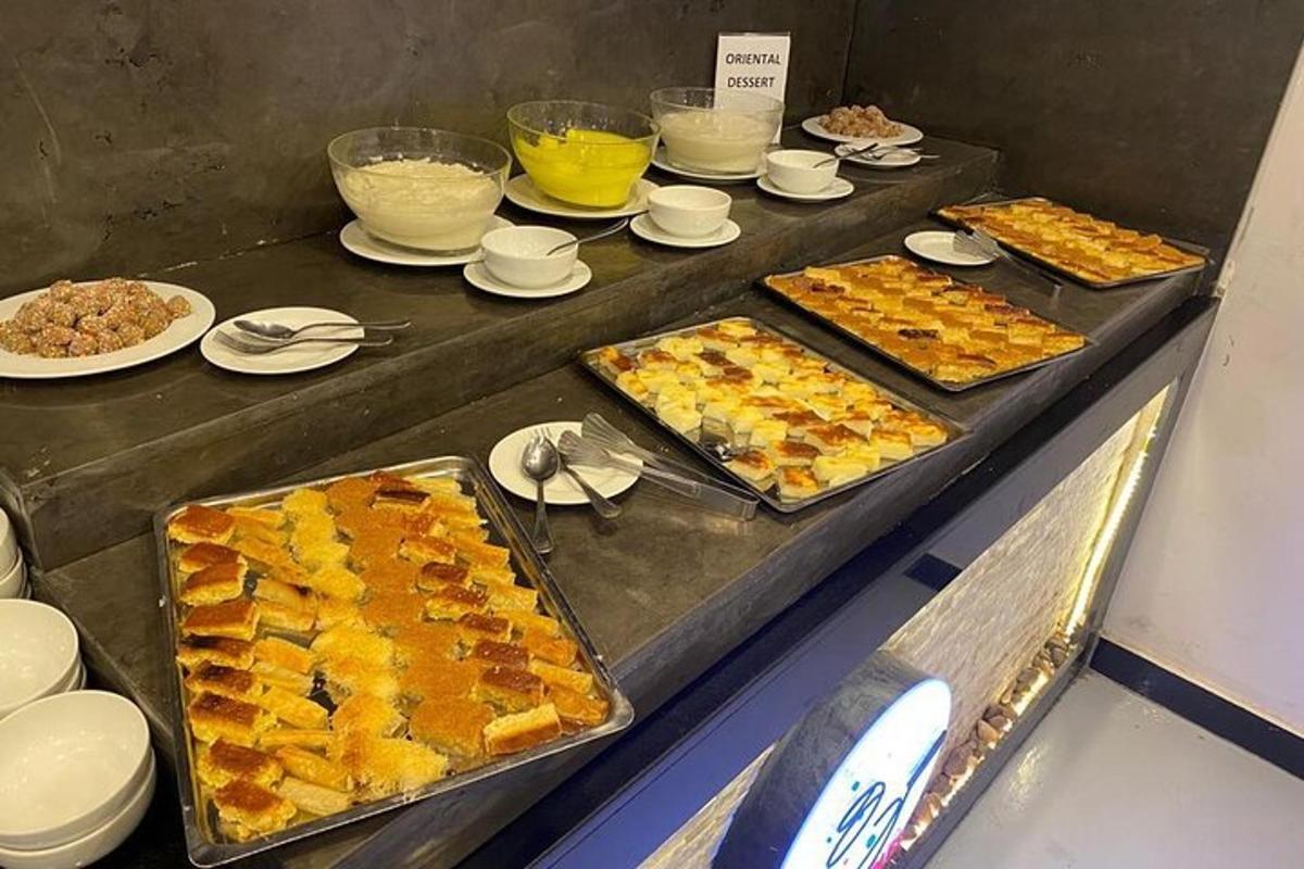 a buffet line with many different types of food