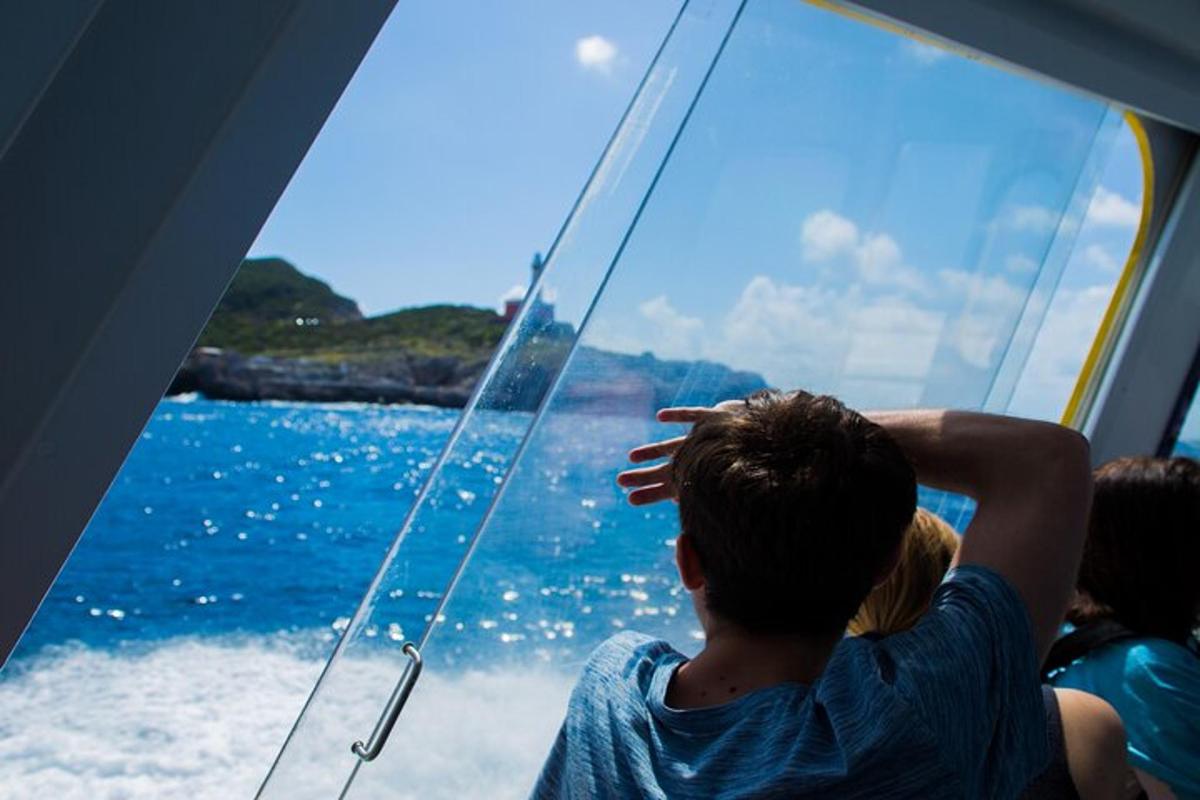a person on a boat looking out a window at the water