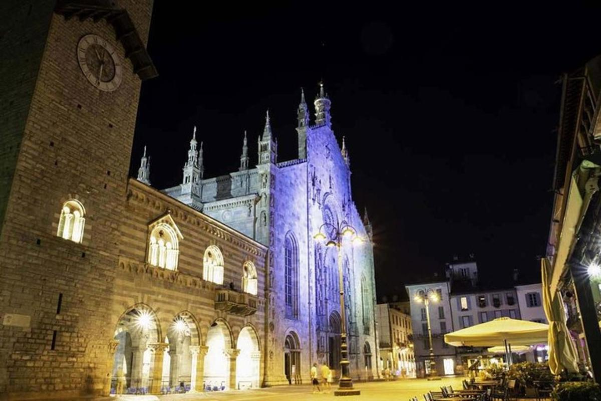 a building with a lit up tower at night