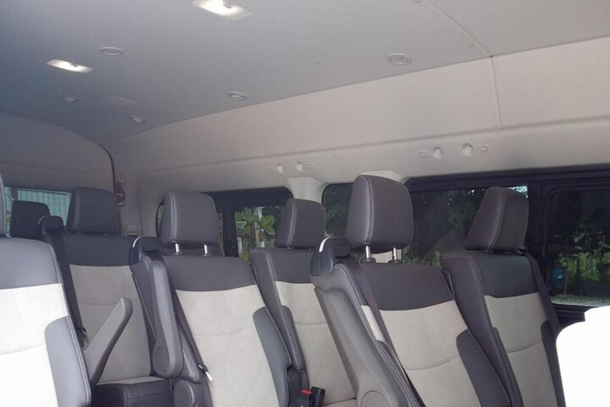 a group of empty seats in a van