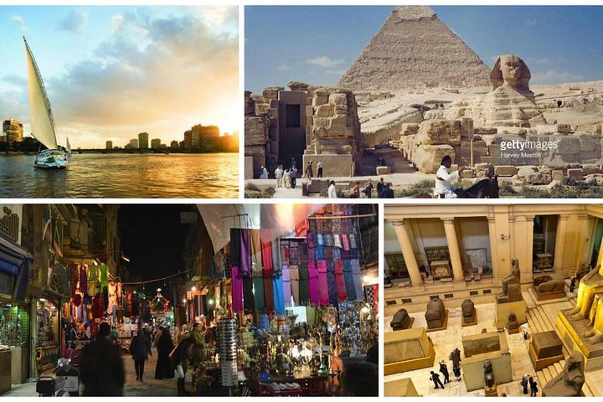 en kollasj av bilder av pyramidene og byen