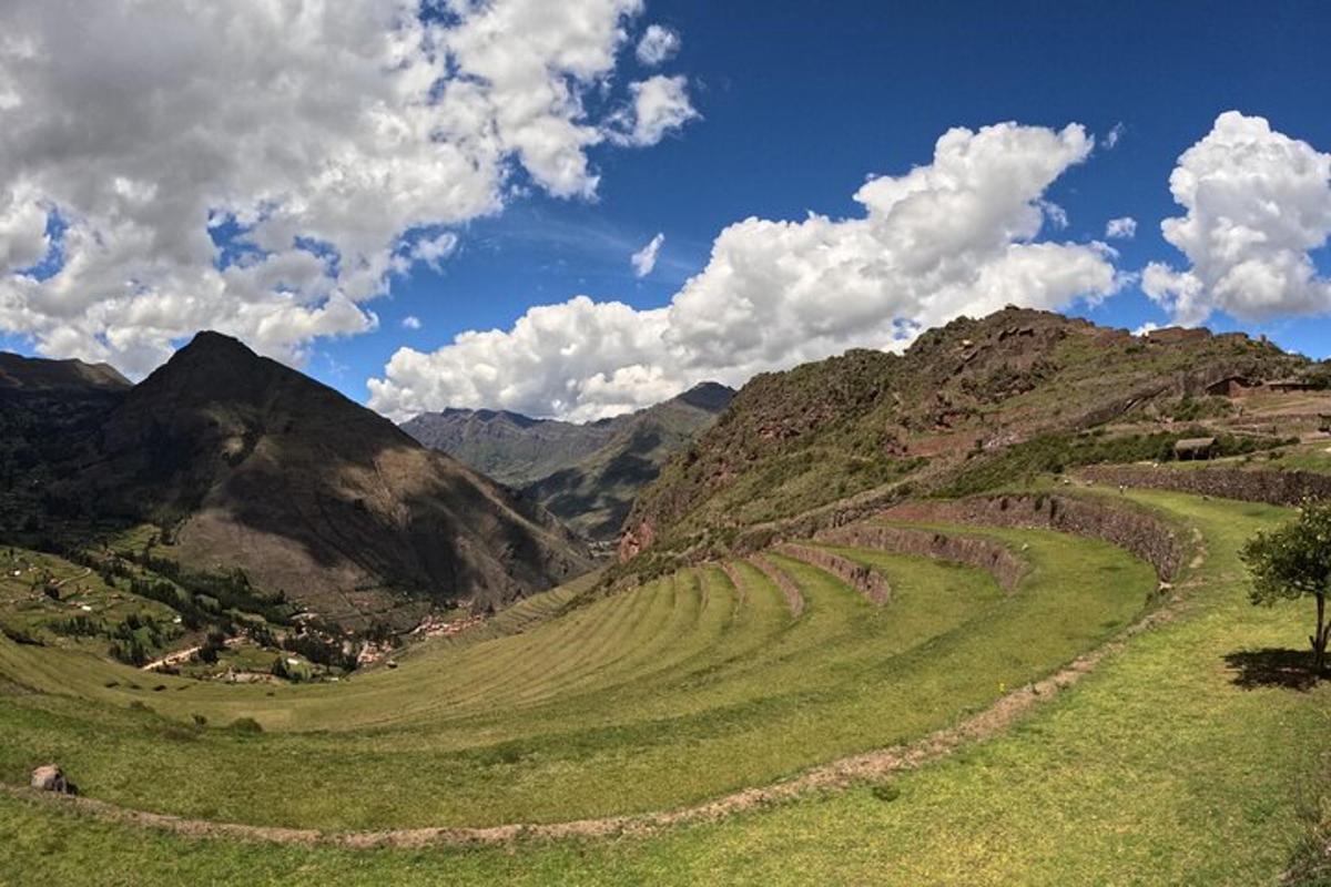 una collina verde con montagne sullo sfondo