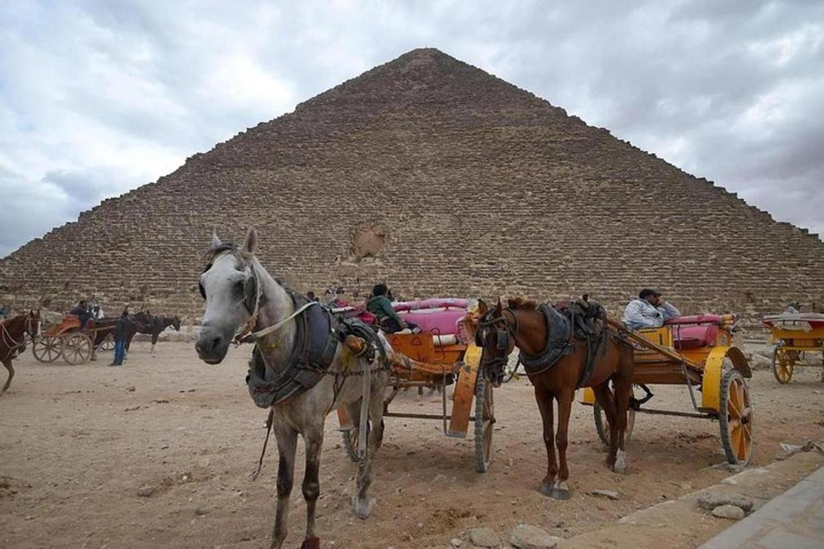 koňský povoz před pyramidou