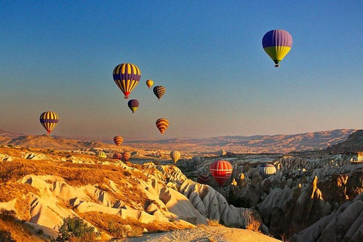 un grup de baloane cu aer cald zburând pe cer