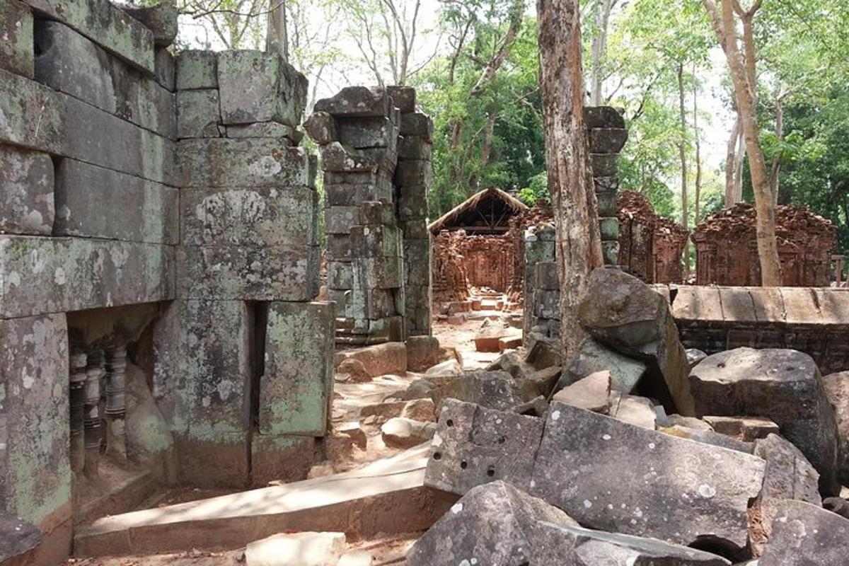 sebuah bangunan batu lama di dalam hutan dengan batu