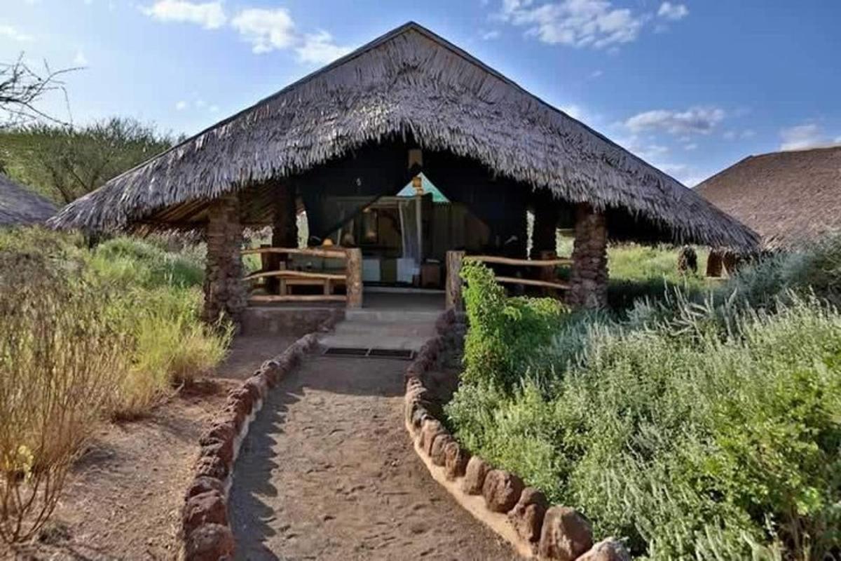 a small hut with a grass roof in a field