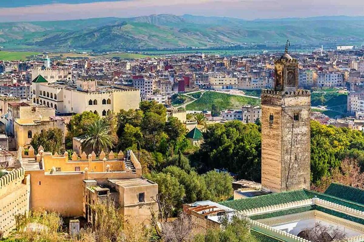 a view of a city with a clock tower