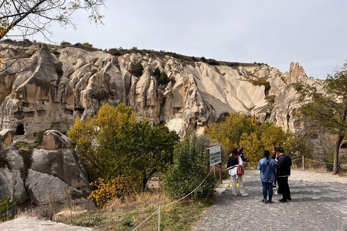 un gruppo di persone che camminano su un sentiero vicino a una montagna