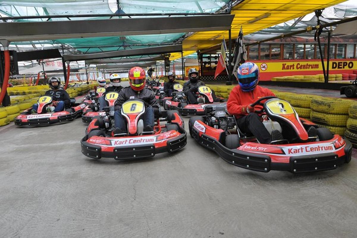 a group of people are riding in an atv vehicle