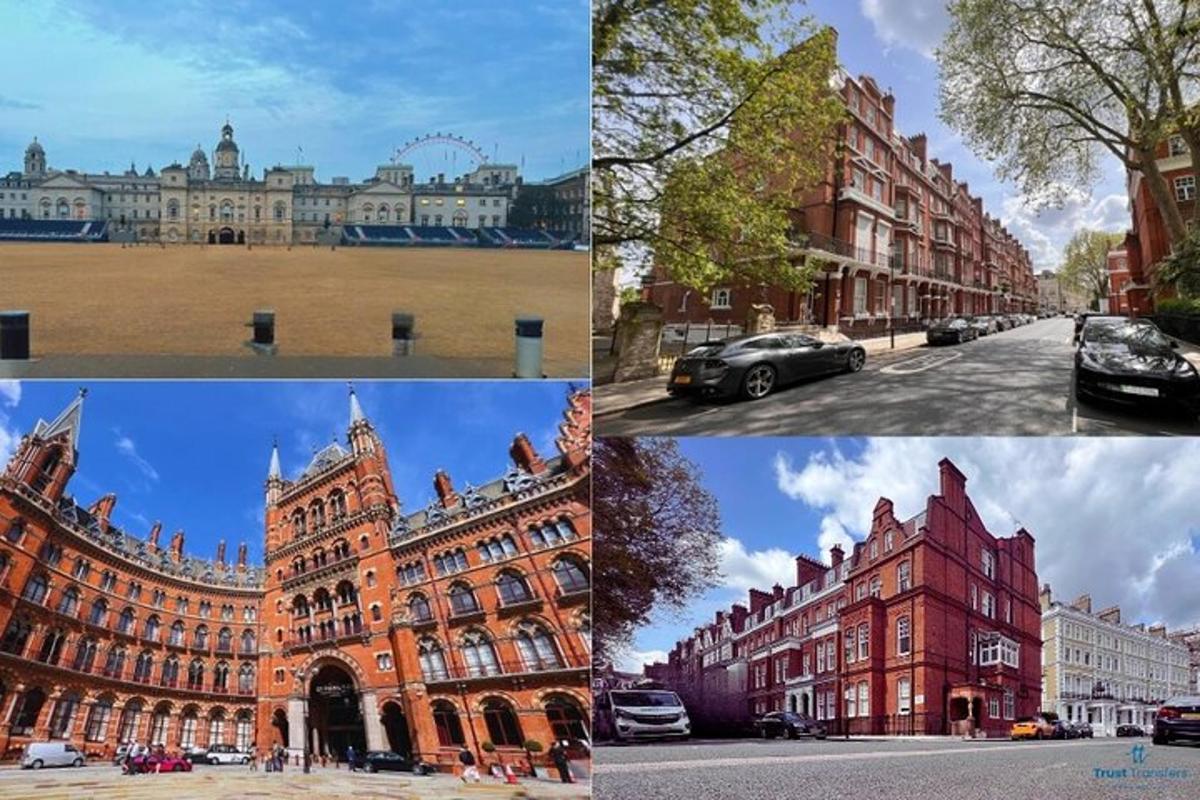 a group of four pictures of a building