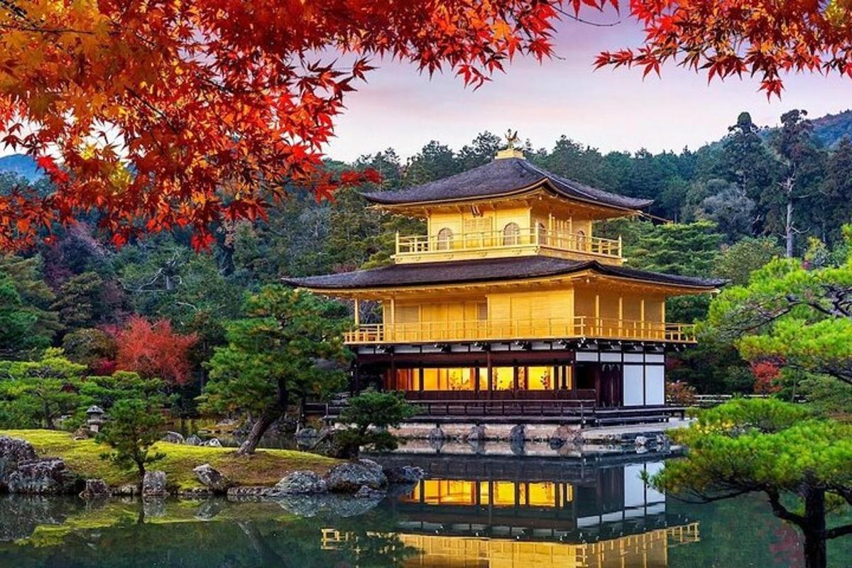un templo en medio de un estanque en un jardín