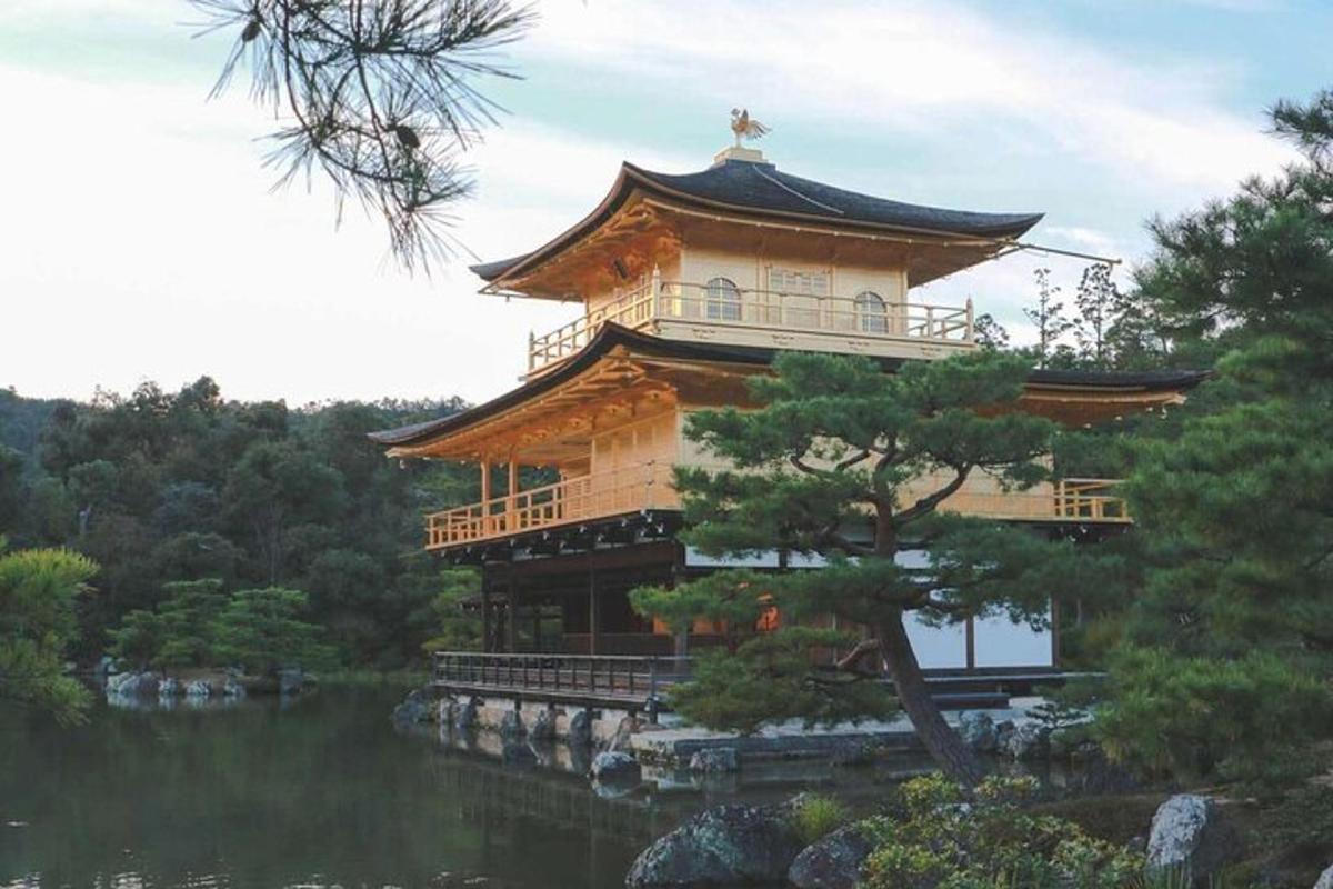 a large building on the water with a tree in front