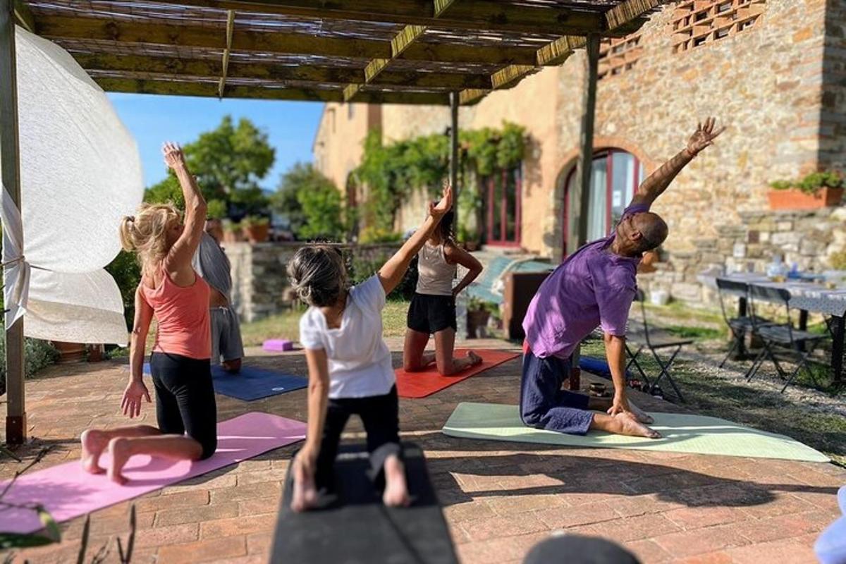 a group of people in a yoga class