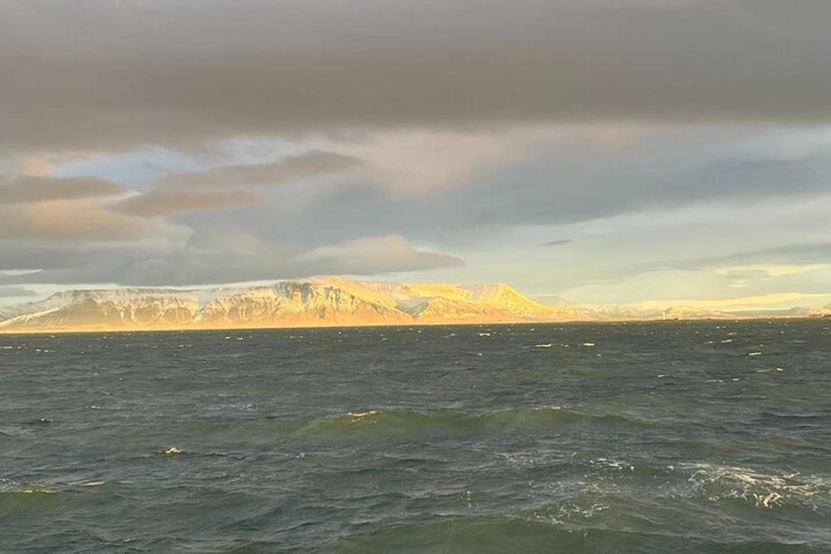 una gran masa de agua con montañas al fondo